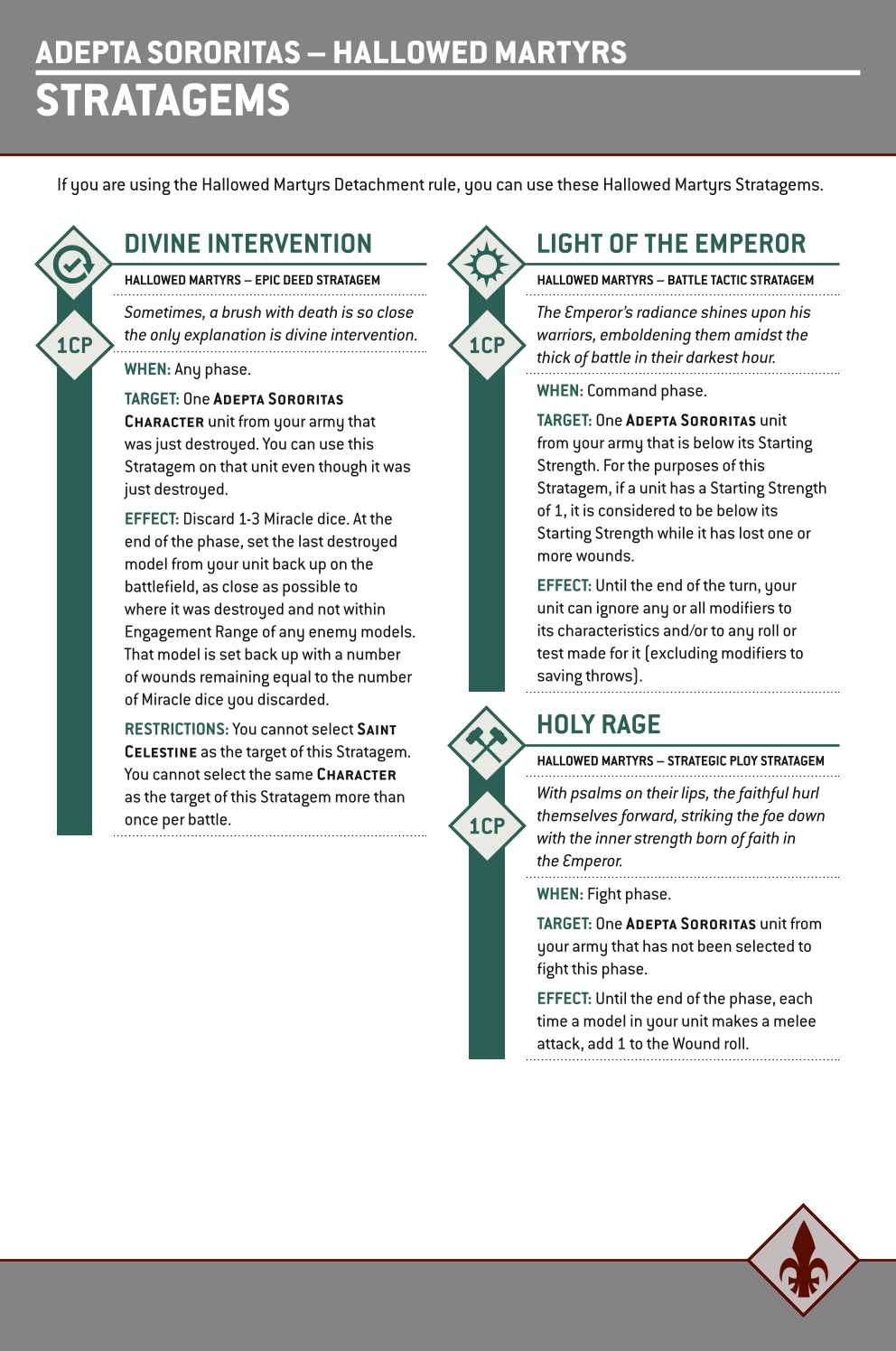 If You Are Using The Hallowed Martyrs Detachment Rule, You Can Use These Hallowed Martyrs Stratagems.