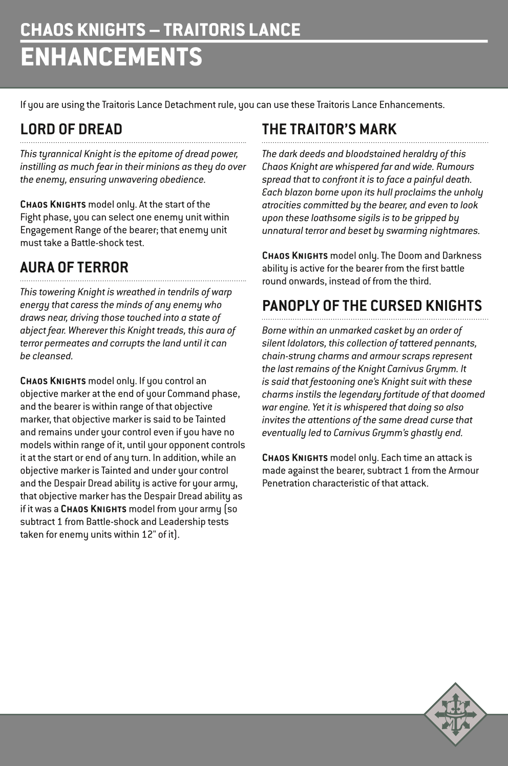 If You Are Using The Traitoris Lance Detachment Rule, You Can Use These Traitoris Lance Enhancements.