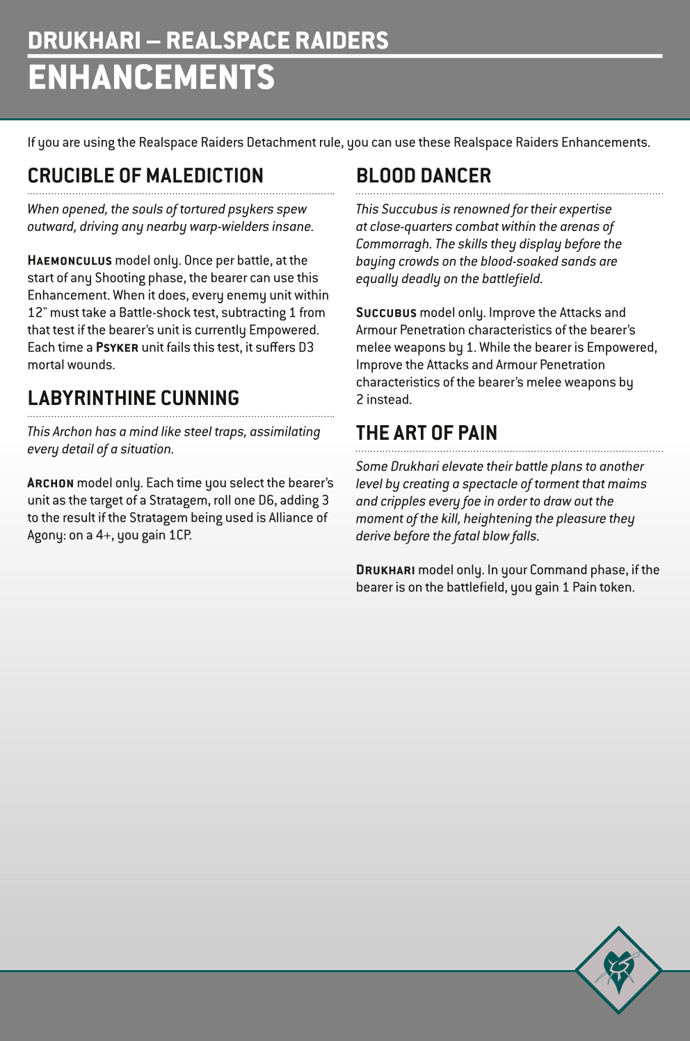 If You Are Using The Realspace Raiders Detachment Rule, You Can Use These Realspace Raiders Enhancements.