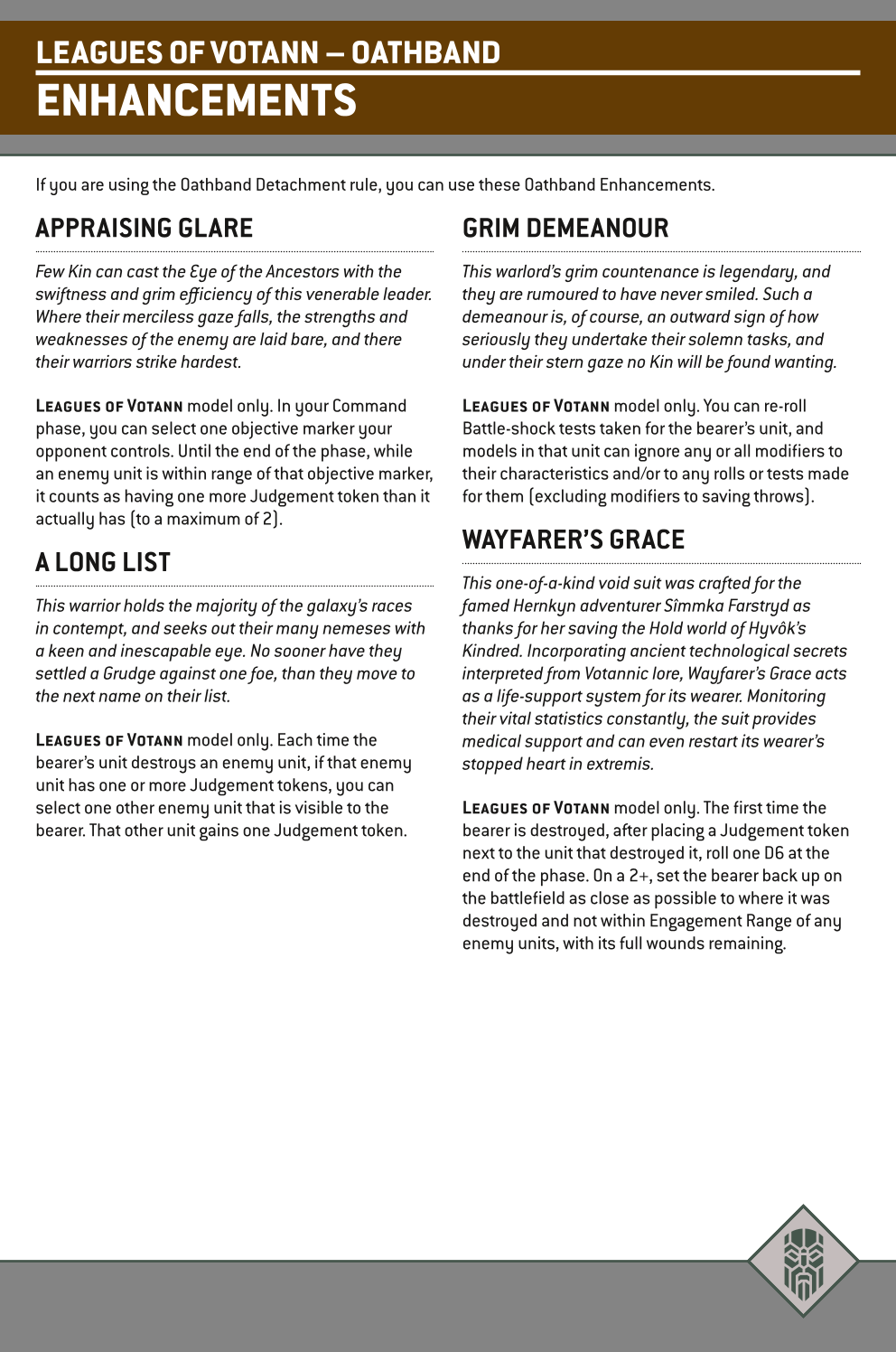 If You Are Using The Oathband Detachment Rule, You Can Use These Oathband Enhancements.
