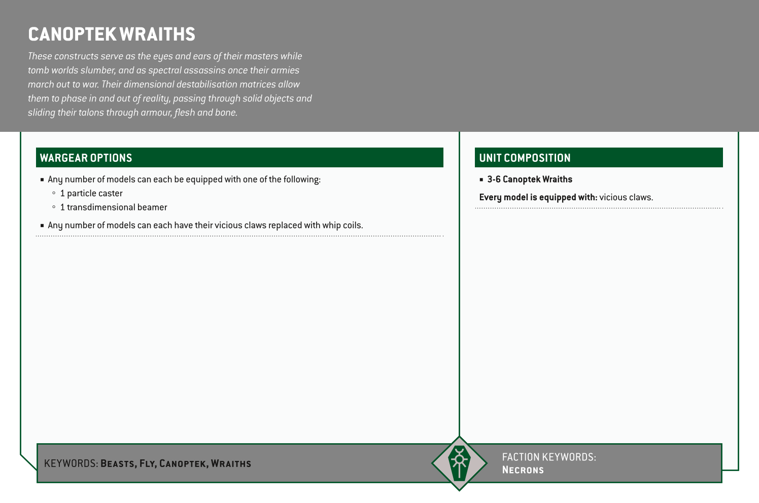 Canoptek Wraiths Options