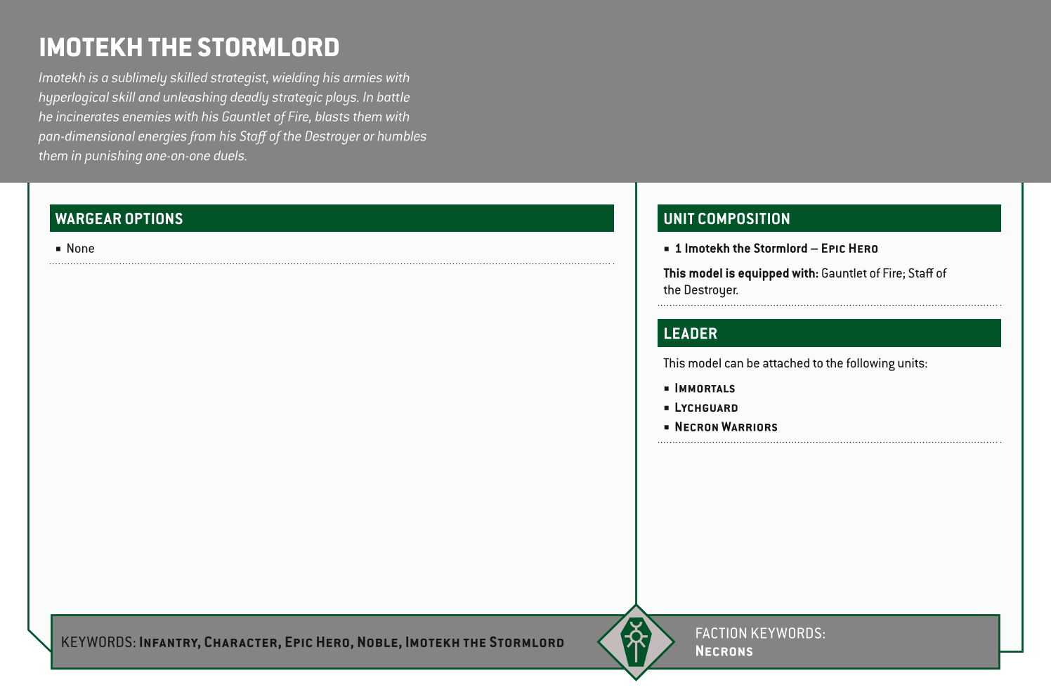 Imotekh The Stormlord Options