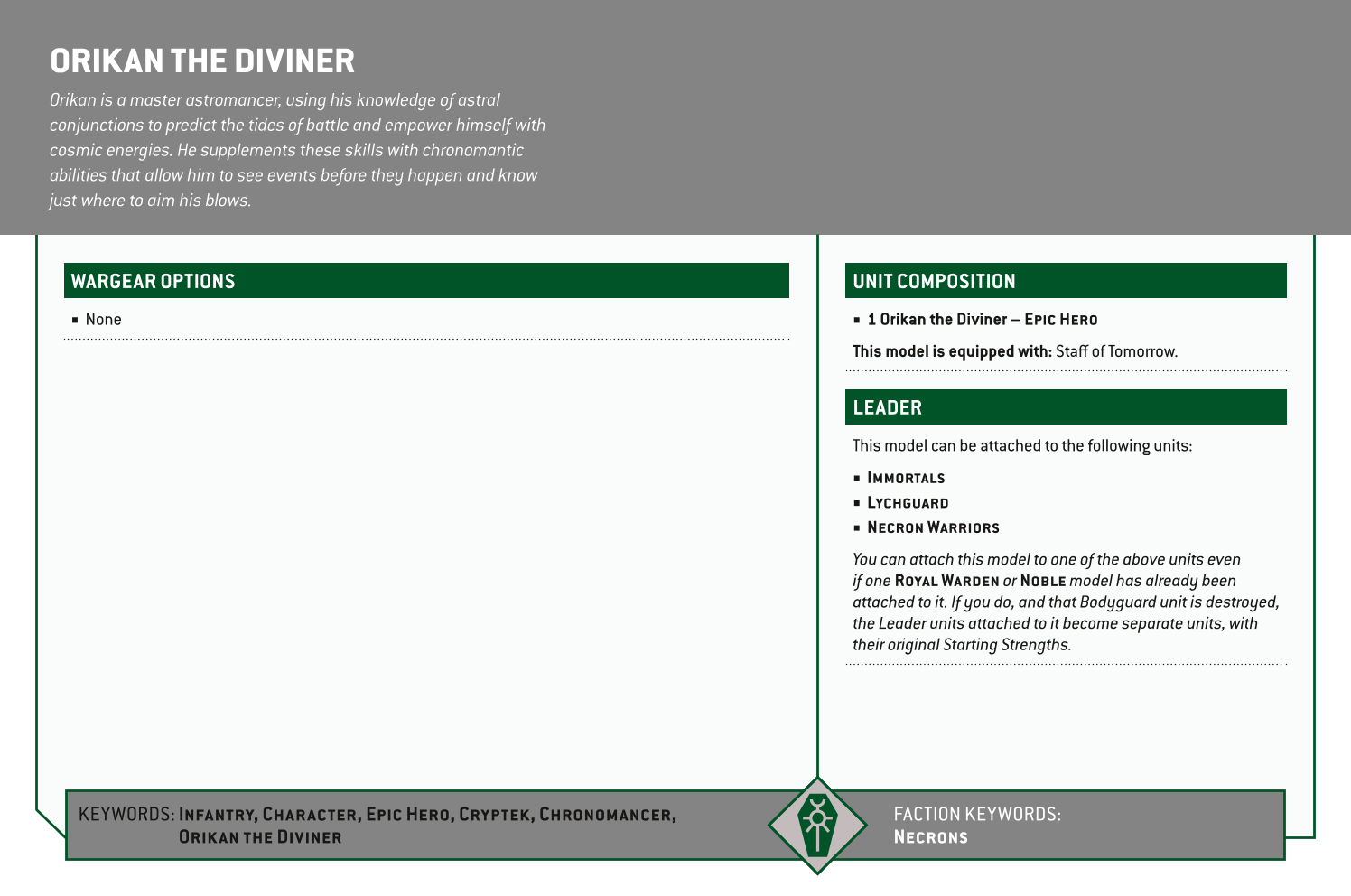 Orikan The Diviner Options