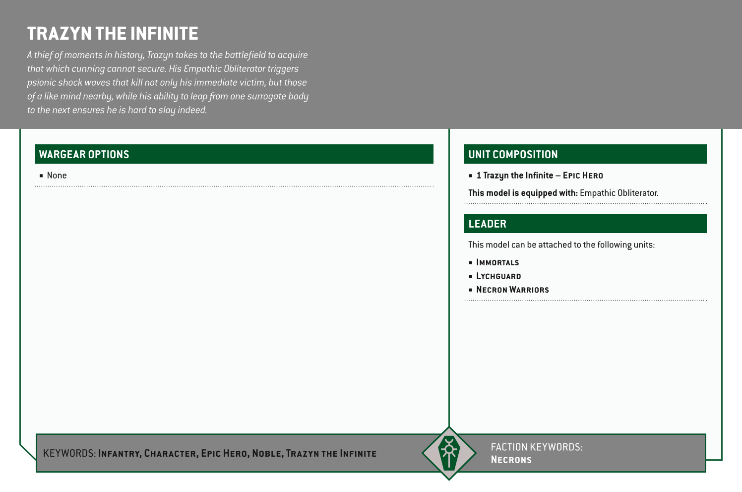 Trazyn The Infinite Options
