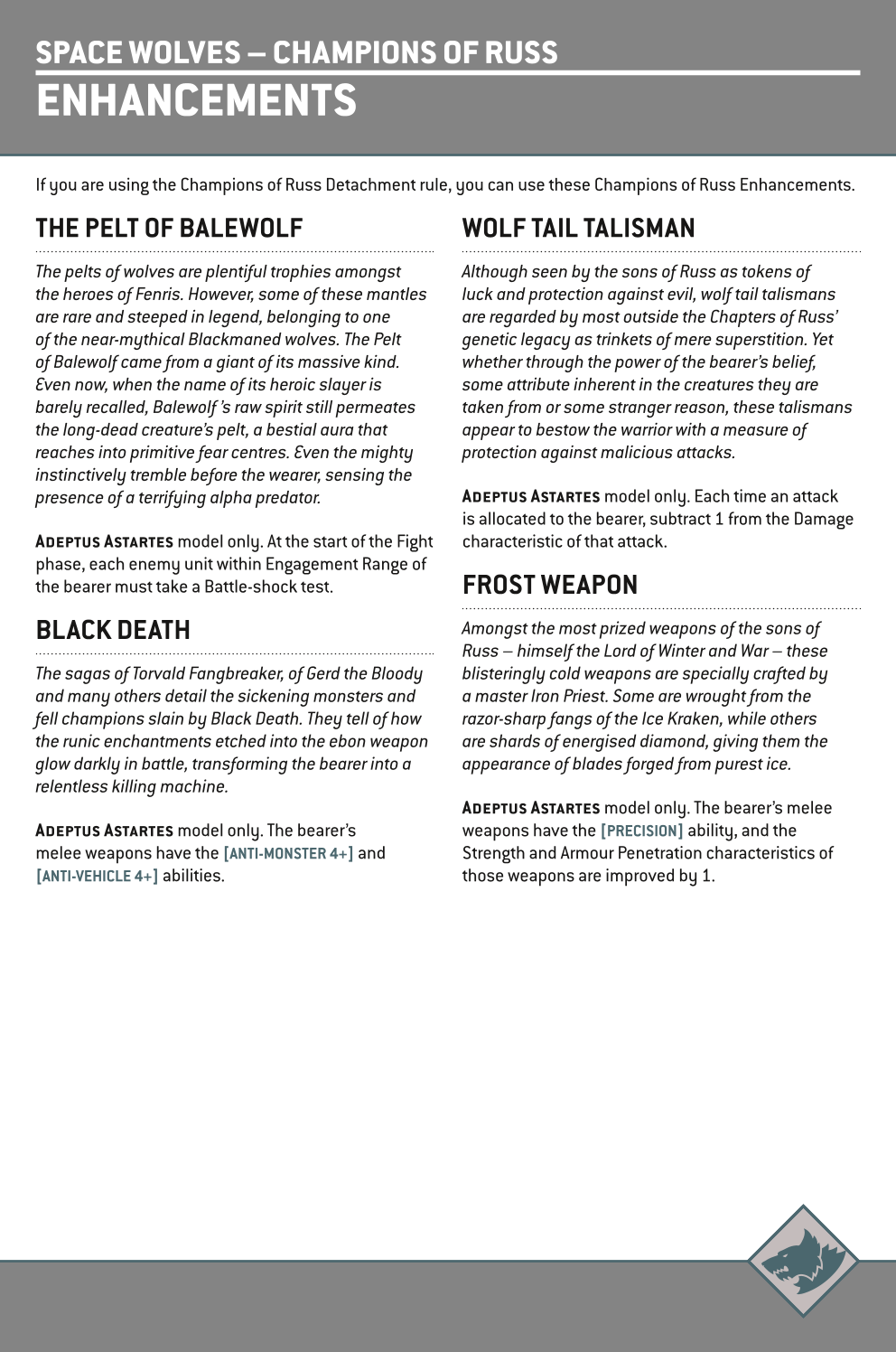 If You Are Using The Champions Of Russ Detachment Rule, You Can Use These Champions Of Russ Enhancements.