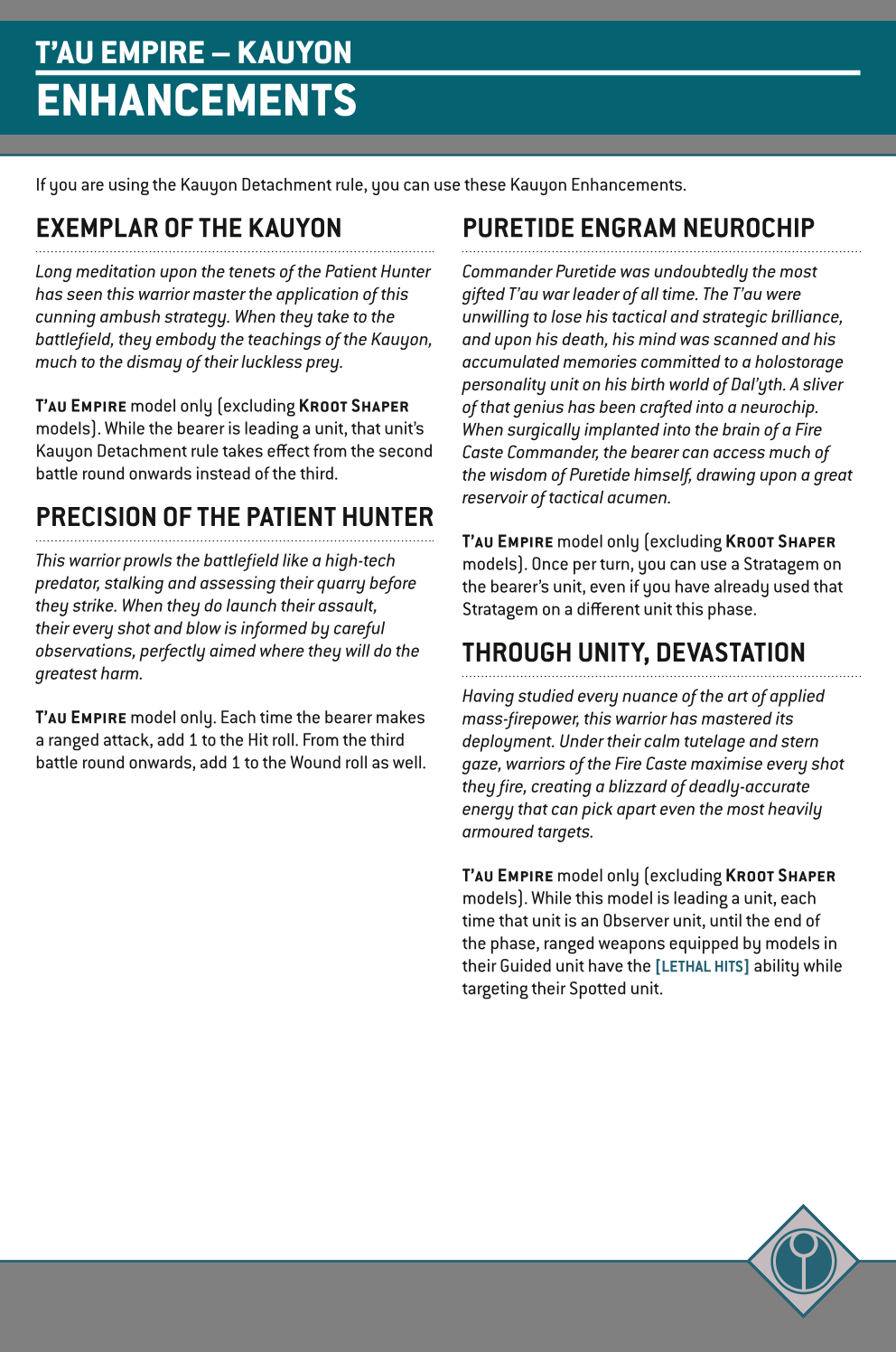 If You Are Using The Kauyon Detachment Rule, You Can Use These Kauyon Enhancements.