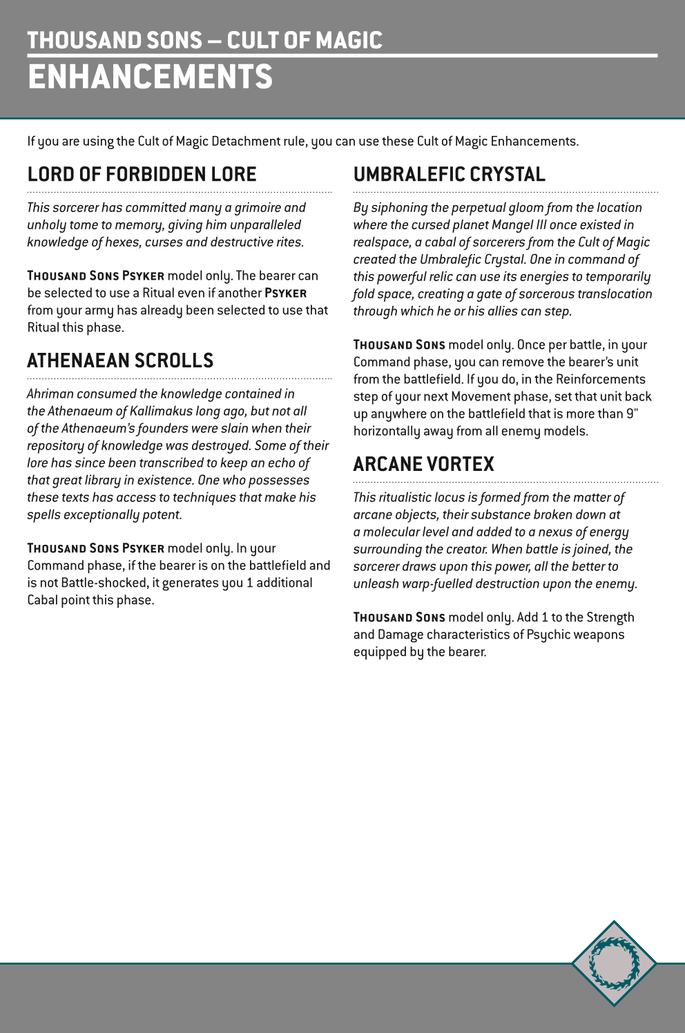 If You Are Using The Cult Of Magic Detachment Rule, You Can Use These Cult Of Magic Enhancements.