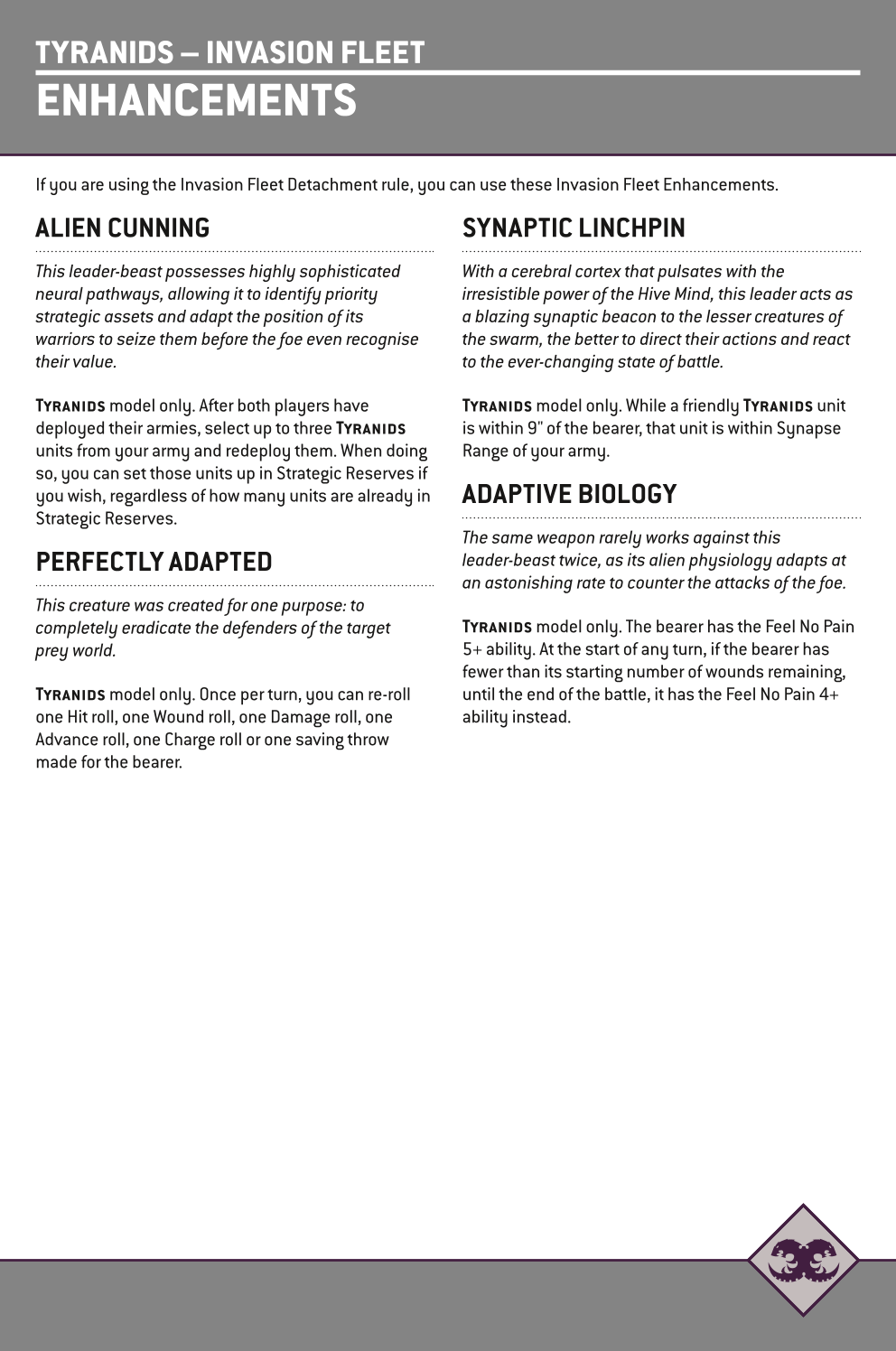 If You Are Using The Invasion Fleet Detachment Rule, You Can Use These Invasion Fleet Enhancements.