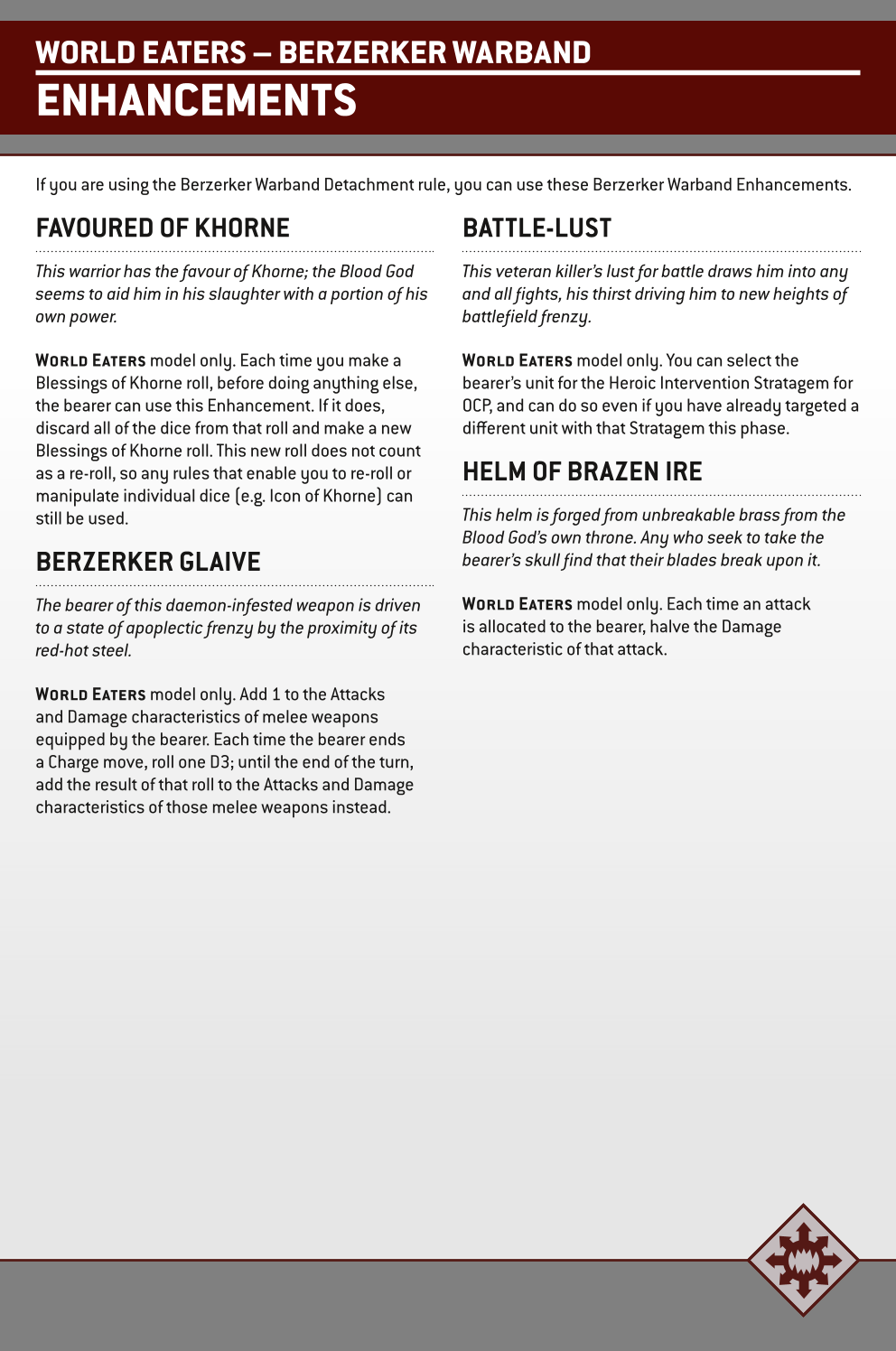 If You Are Using The Berzerker Warband Detachment Rule, You Can Use These Berzerker Warband Enhancements.